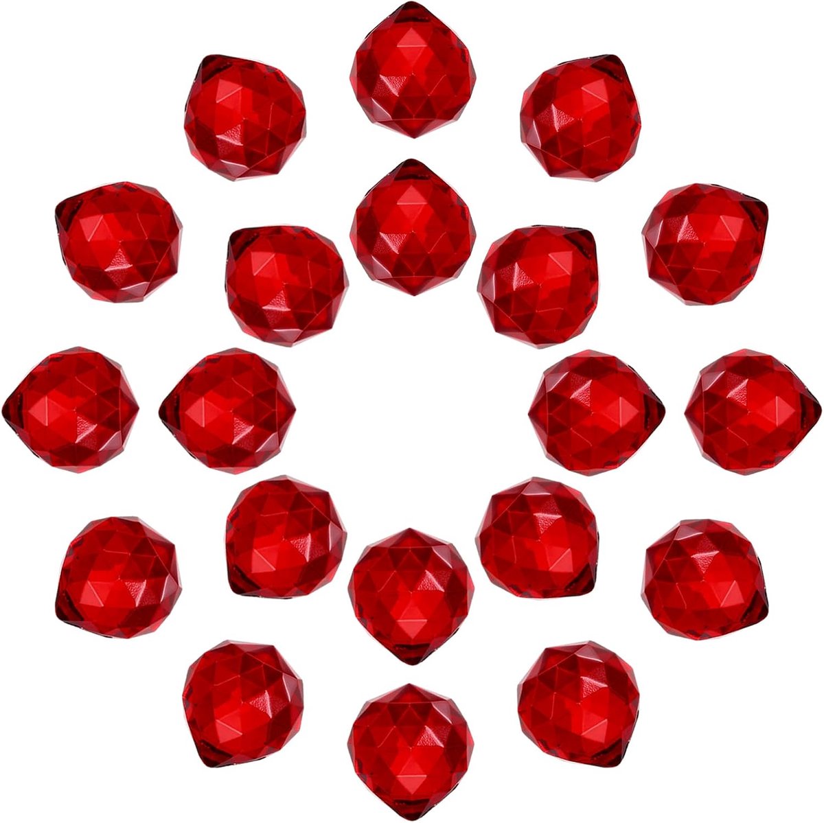 20 stuks Prisma glazen ballen, 20 mm, decoratieve bal, windvanger, voor kroonluchters, ramen, bruiloftsdecoratie, woondecoratie, rood
