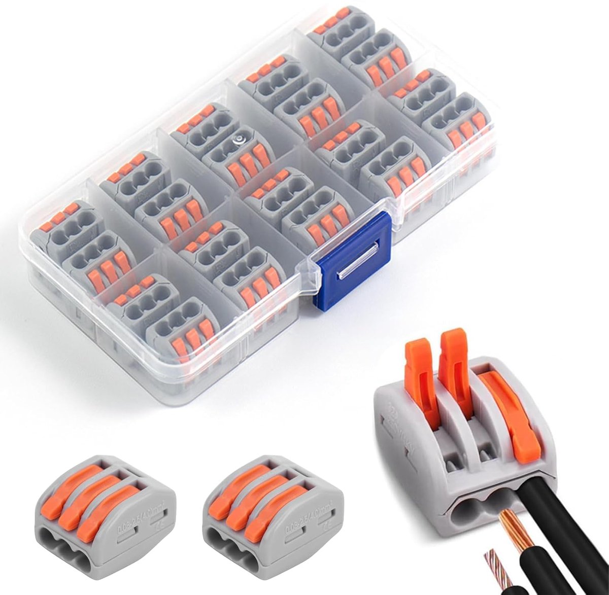 Elektrische snelkabel, automatische aansluitklemmen, voor stevige, gevlochten en flexibele draden, voor online circuit