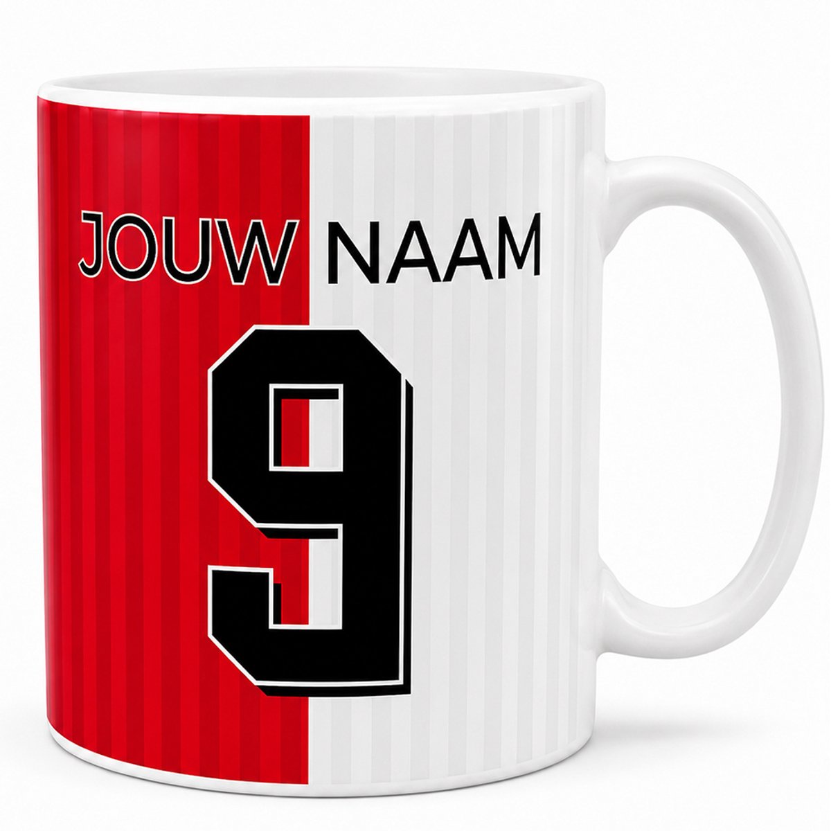 Voetbalmok Fan Collection – Kleur Rood – Gepersonaliseerde Mok met Naam en Rugnummer – Voetbal Mok – 325 ml