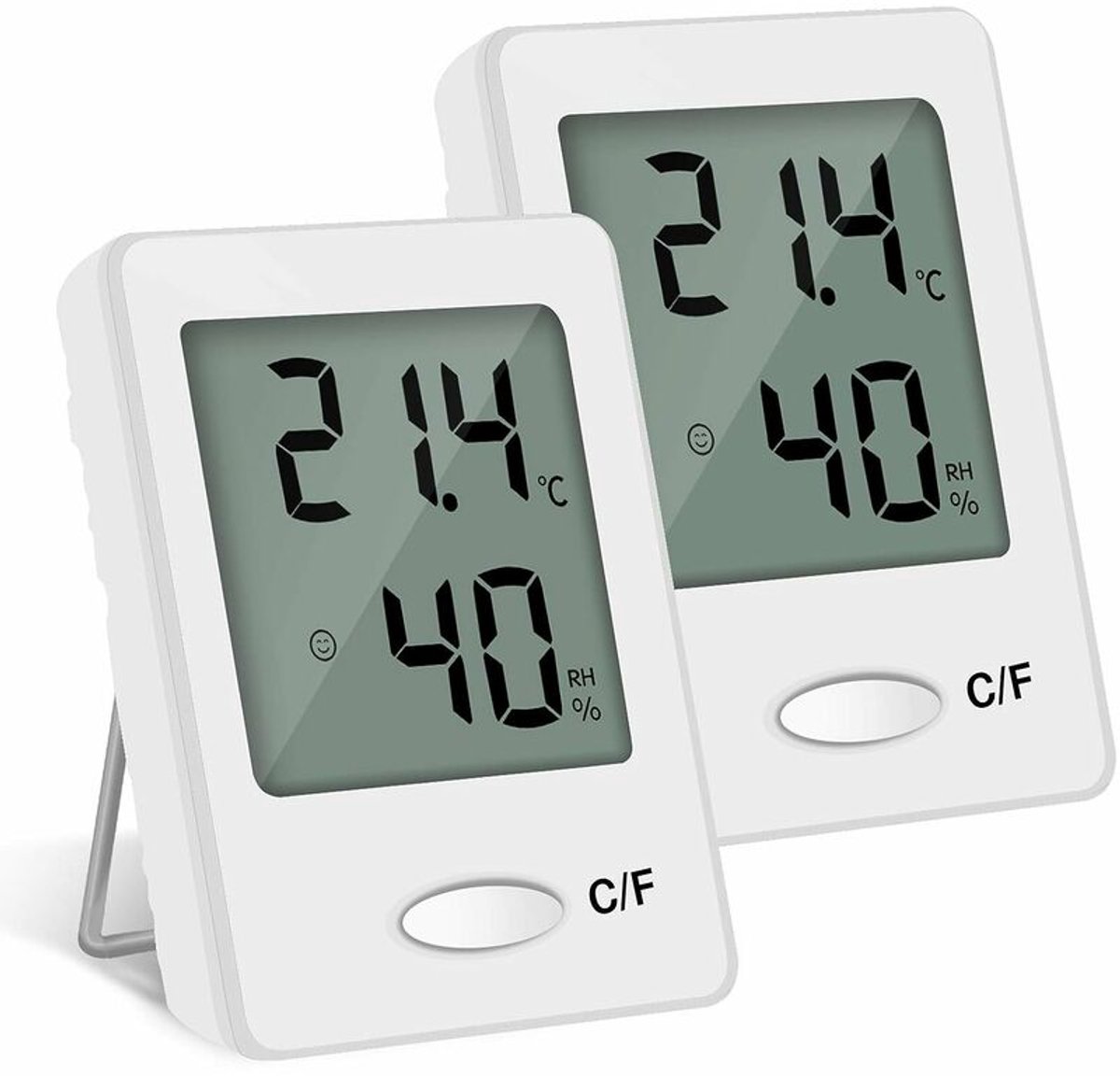 Draagbare, zeer nauwkeurige digitale binnenthermometer en hygrometer (wit) 2 stuks