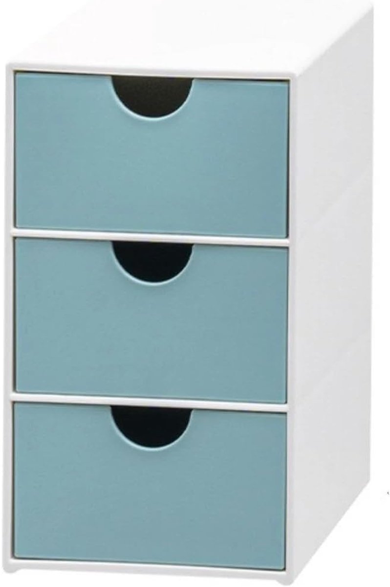 Opbergkast met 3 Lades - Compacte Ladeset - 17x11x15cm - Geschikt voor Cosmetica Badkamer en Bureau - Blauw
