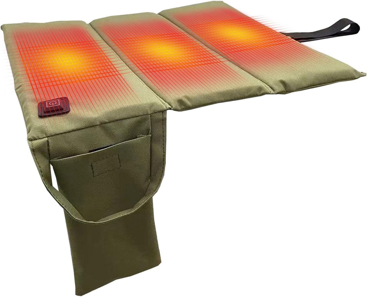 Verwarmd kampeerkussen, verwarmde stoel speciaal voor tribunes, 3 temperatuurstanden, instelbaar van 122℉ tot 149℉, opvouwbaar en draagbaar USB-verwarmingskussen.