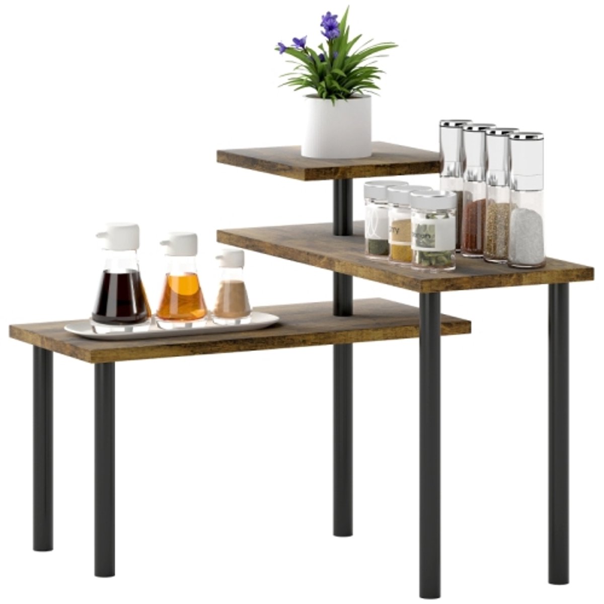 Roteerbaar keukenrek - drielaags magnetronrek industrieel vrijstaand metaalrek afmeting 40x18x36,5cm opbergrek voor keukenapparatuur en accessoires