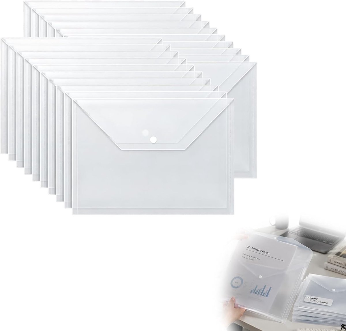20 stuks plastic hoezen A4, transparant, A4, transparante portefeuilles, verdikte tas, compatibel met scholen, universiteiten, kantoren en reizen
