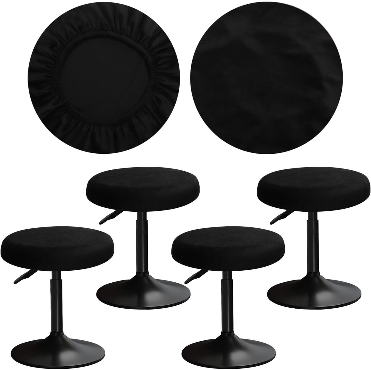 SnelShoppen - Luxe Velvet Stoelcovers Rond 30-33 cm voor Barkrukken - Zacht, Comfortabel, Kreukvrij, Zwart - 4 Stuks