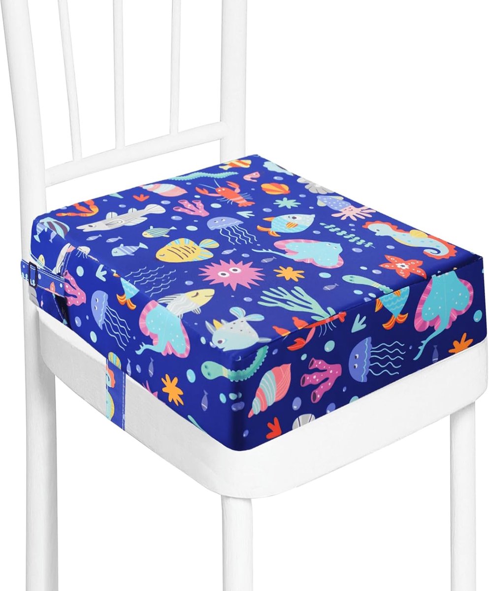 wasbaar, demonteerbaar, draagbare zitverhoging, voor kleine kinderen, eetkamerstoel, verhoging, kussen, eetkamer, boosterstoelen met 2 veiligheidsgespen, kinderzitkussens, blauw-HYDW)