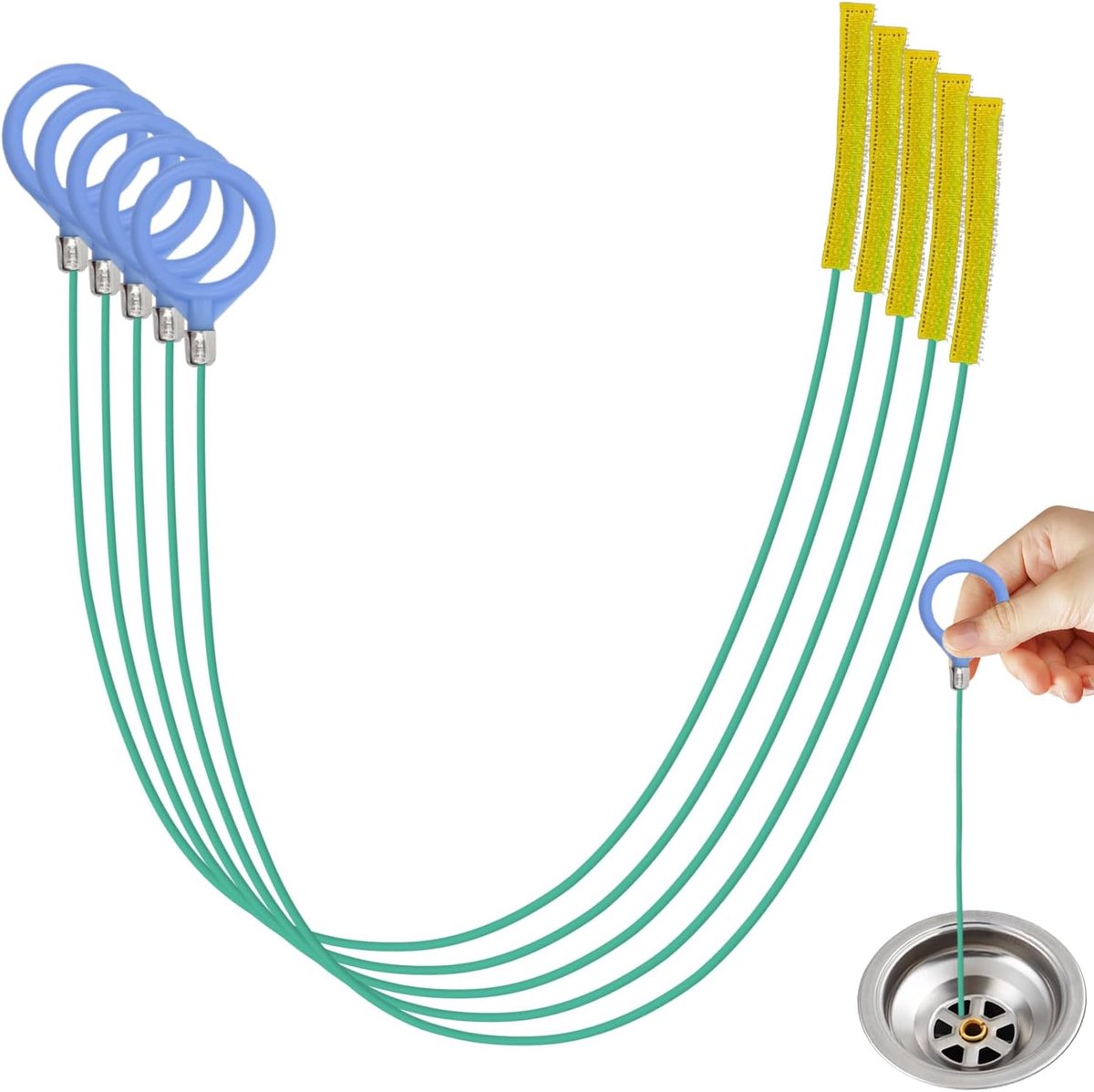 SnelShoppen - 5pcs Ontstoppen Veer Afvoerontstopper, 90cm Flexibele Rioolverstopper voor Haarverwijdering in Wasbak, Douche, Bad en Toilet