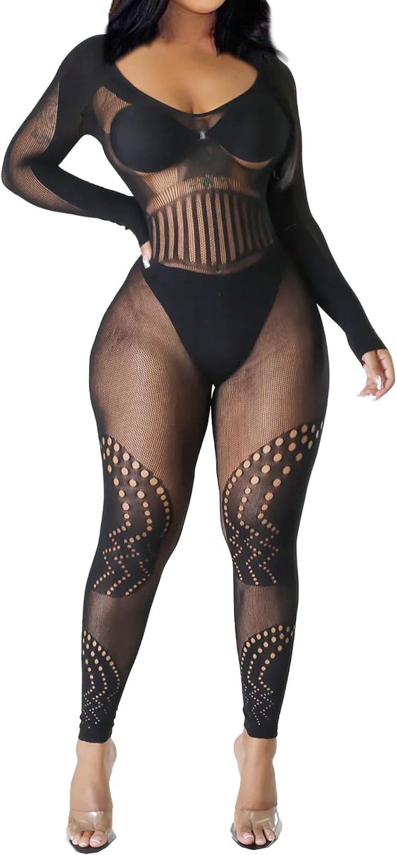 Damesbody van netstof, sexy, lingerie, bodystocking, zacht, grote maat