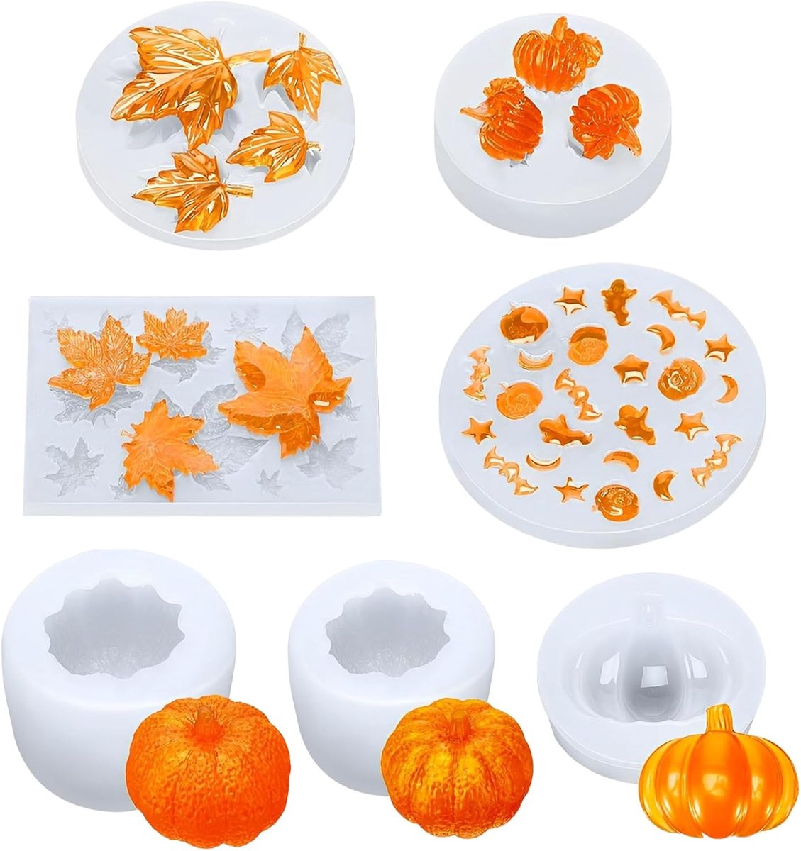 gietvormen, 7 stuks siliconen vormen, pompoen, Halloween, pompoenvorm, esdoornblad, siliconen vormen, herfst, gietvormen, siliconen pompoen, epoxyvorm, siliconen vorm voor herfst en