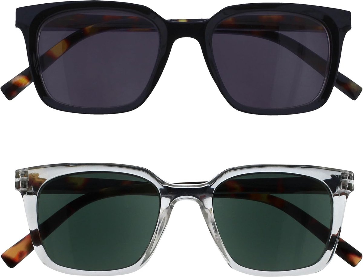 Brillen 2-Pack - Groot Rechthoekig Montuur - Getinte Uv400 Lens