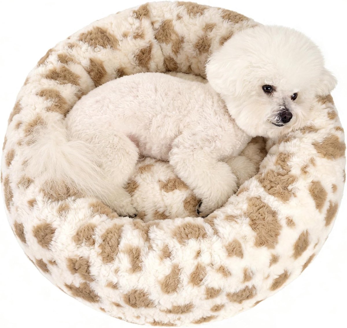 Rond rustgevend donut-hondenbed voor kleine en middelgrote puppy's, met afneembare overtrek, in cirkelvorm, tegen angst, gezellig en wasbaar, S