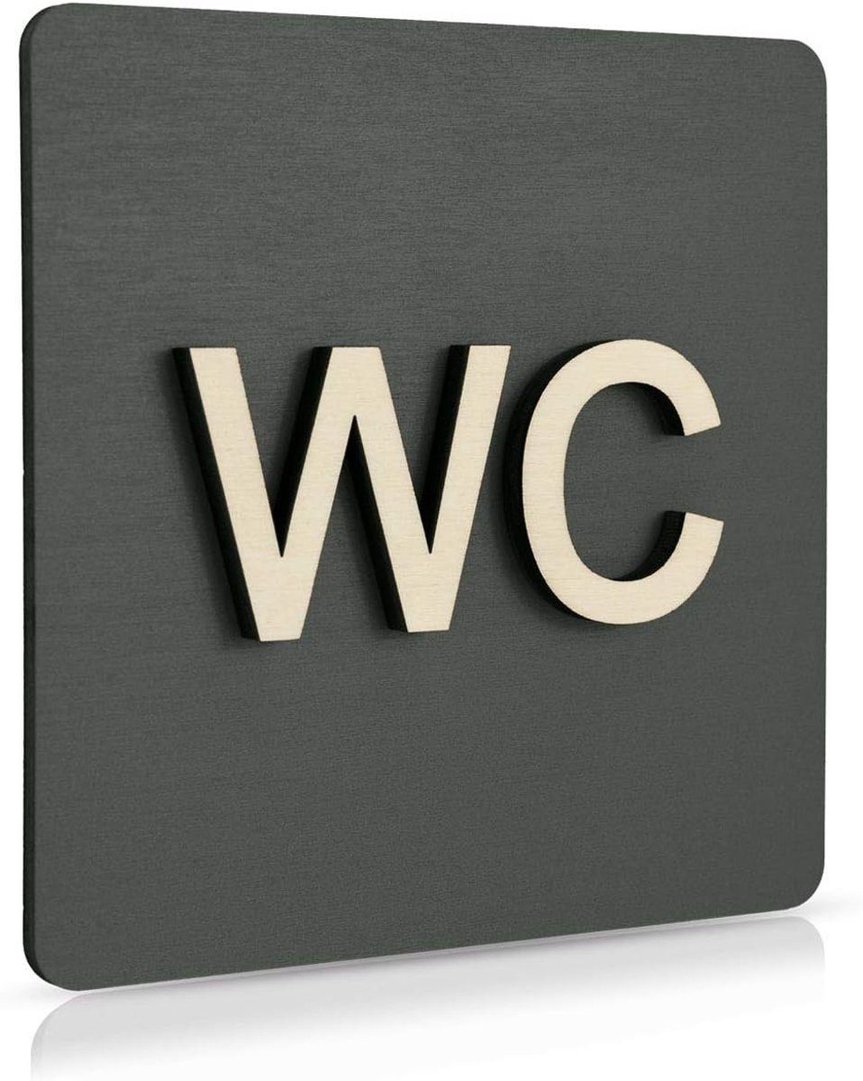 zwart hout toiletbord toilet deurbord dames heren pictogram (14x14cm) (antraciet) art.nr. 4004