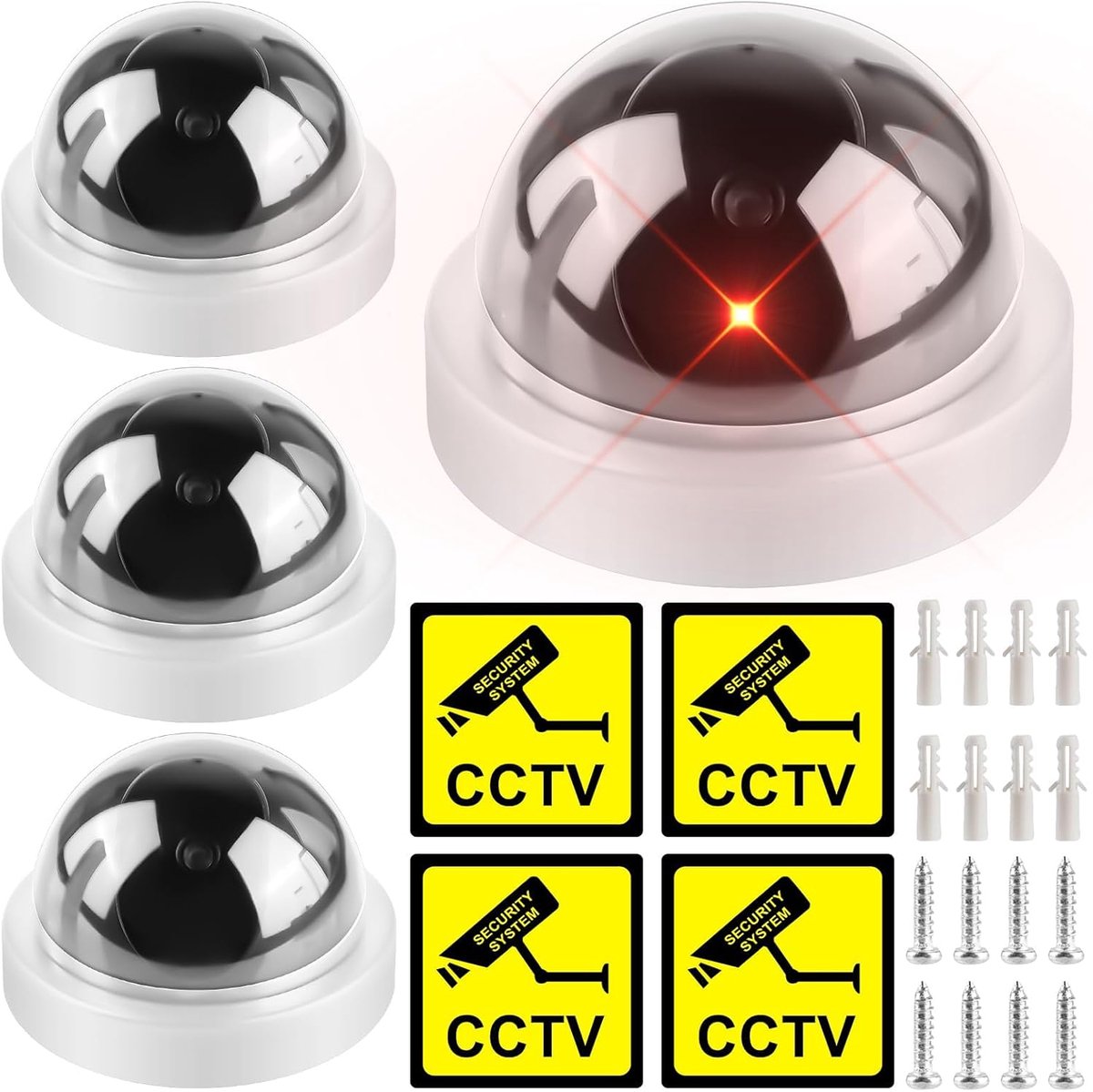 4 stuks nepcamera's met rode knipperende led, bedrieglijk echte nepbeveiligingscamera, CCTV nep-bewakingscamera, nep-domecamera voor thuis- en kantoorbewaking (wit) (4)
