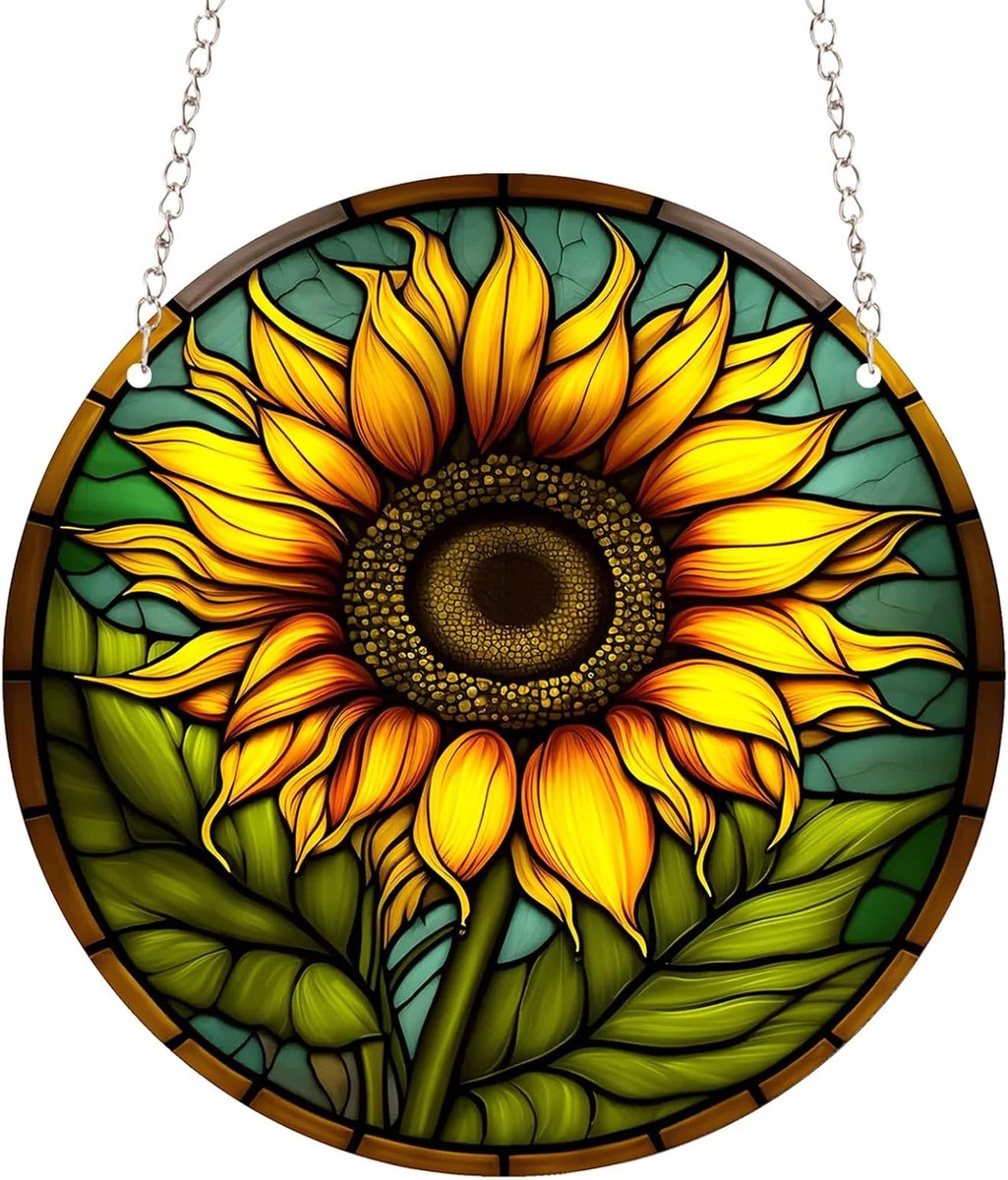 zonnebloem zon gebrandschilderde ramen opknoping zonnevanger, bloem gebrandschilderd glas zonnevangers venster ornament glas paneel zon vanger muur opknoping decor verjaardagscadeaus