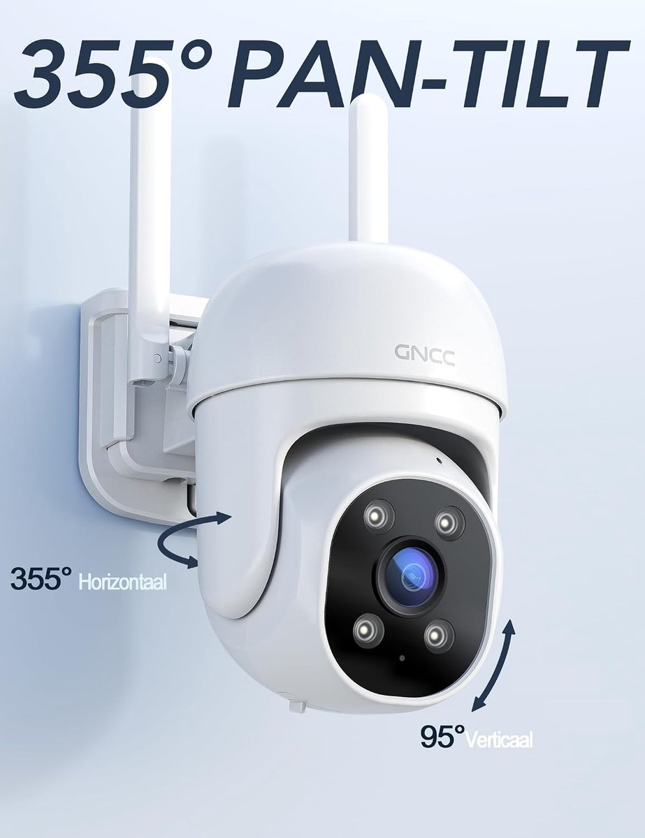 SnelShoppen - 2-pack Bewakingscamera voor Buiten met WLAN, 355° PTZ-camera, AI Bewegingsdetectie, 1080P Kleurennachtzicht, 2-weg Audio, IP65, 24/7 Bev