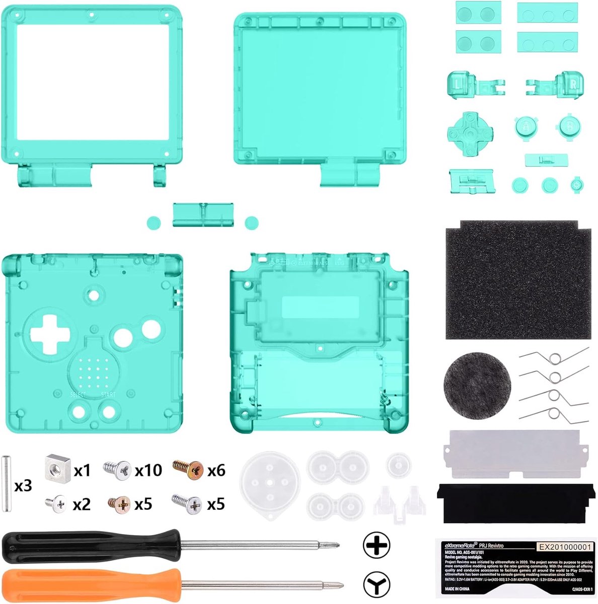 eXtremeRate Cover Hoes Set voor Gameboy Advance SP,Vervanging Knoppen Shell Case Toetsen voor GBA SP Console-Compatibel met IPS&Standard LCD(Geen Console&IPS Scherm)-Transparant Smaragdgroen