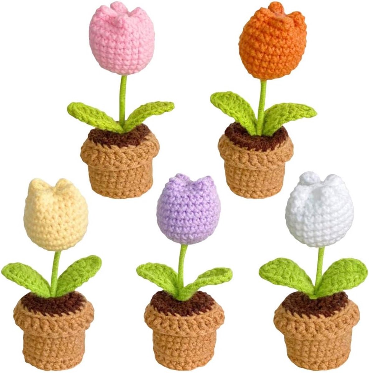 Handgemaakte Haakwerk Wolbloemen - Artificial Wol Tulp in Vaasje - Voor Kantoor en Auto Decoratie - ShopVlot