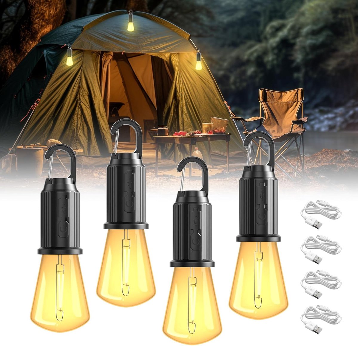 Campinglampen LED Tentverlichting met 3 Lichtstanden, IP65 Waterdicht, Batterij-aangedreven Lantaarns voor Kamperen & Noodsituaties (4)