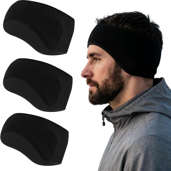 Hoofdbanden voor dames, winterset, 3 stuks zwart | Sporthoofdband & oorwarmer als oorbeschermer | Winddicht voor joggen, lopen, fietsen & onder fietshelm | Sporthoofdband voor dames