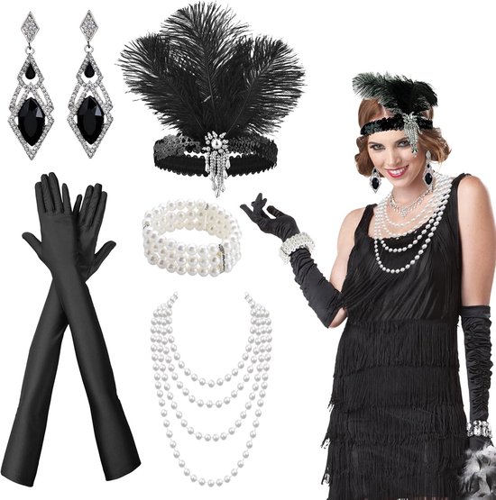 Accessoires voor dames, accessoireset voor Great Gatsby-themafeesten, Charleston-kostuums, accessoires voor kleding uit de jaren 20, themafeesten