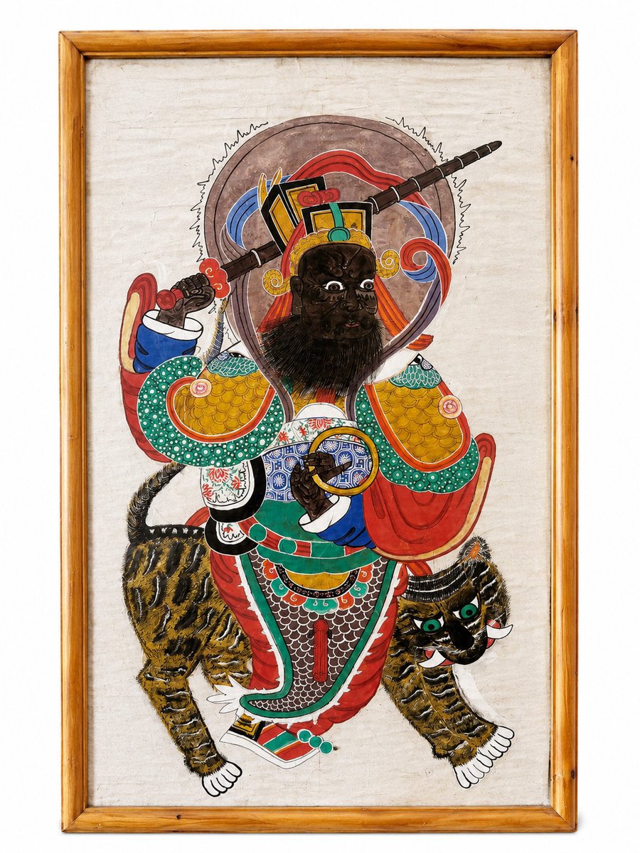 Fine Asianliving Antiek Chinese Painting in Frame Warrior Guan Yu W72xH125cm