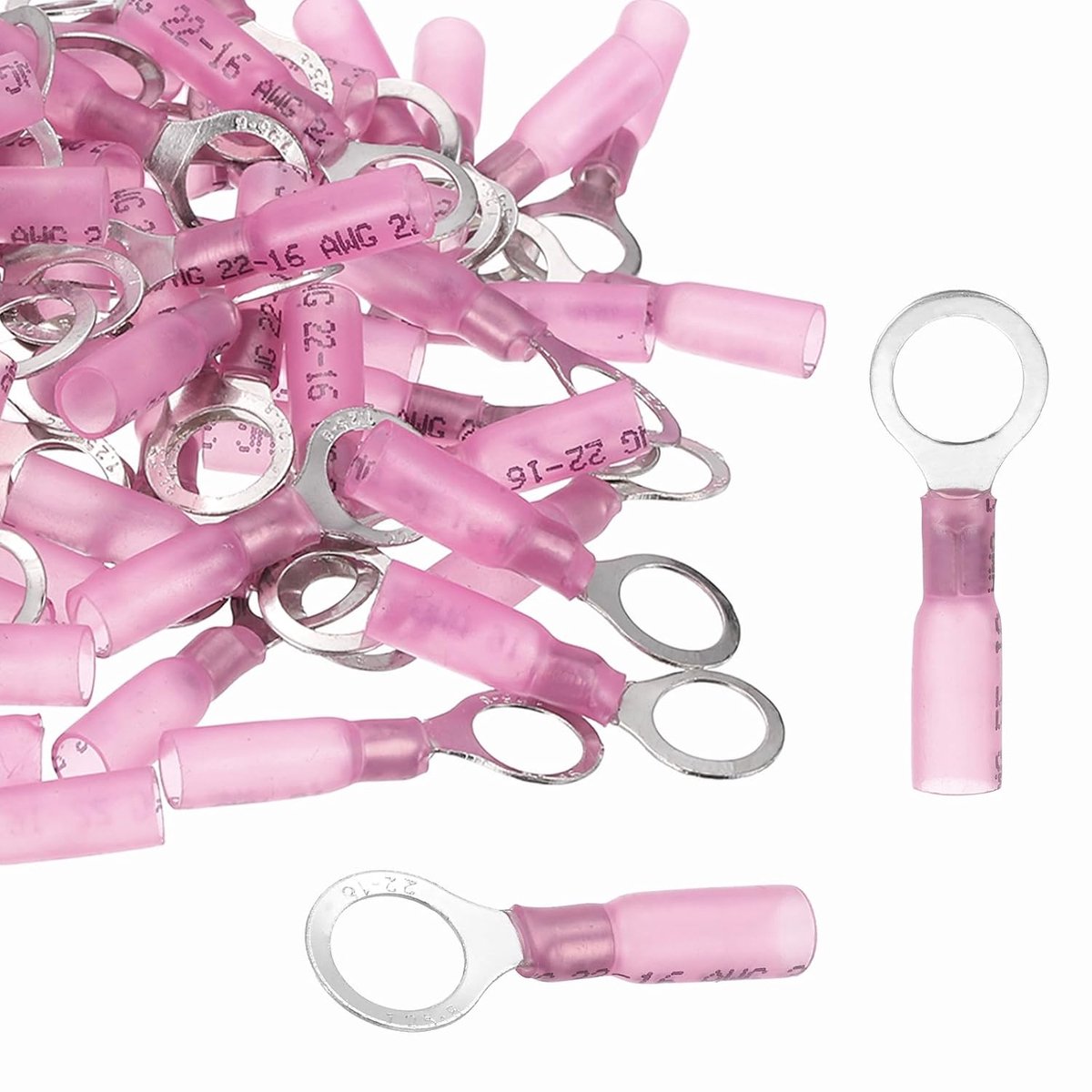 200 stuks krimpringen #5/16 inch van vertind koper, geïsoleerde oogklemmen voor kabels 22-16 AWG voor chemische industriële elektrische projecten, rood