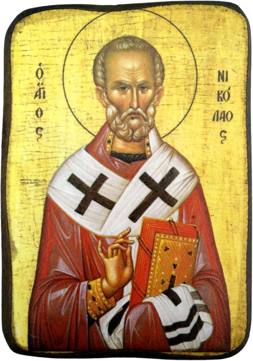 Houten Grieks-Christelijke Orthodoxe Hout Icoon van Sint Nicolaas / A0