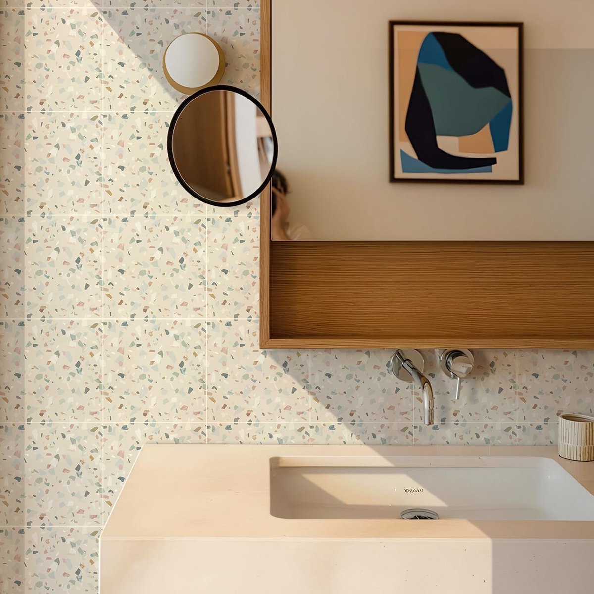 Tegelstickers, grijze terrazzo, zelfklevend voor badkamer, keuken