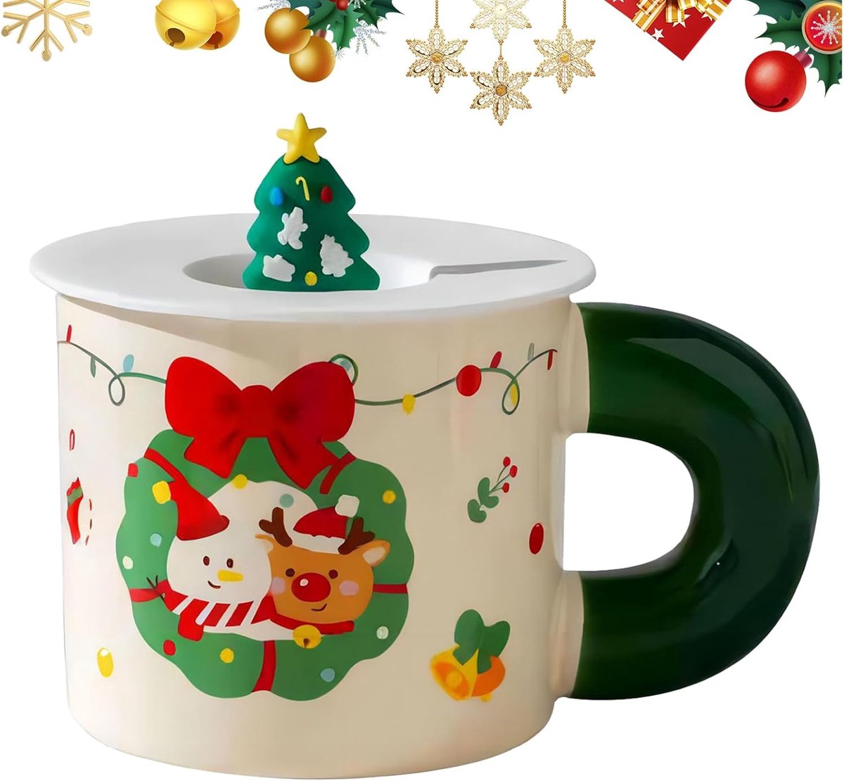 Mokken 400 ml Xmas keramische geschenkmok met deksel duurzame theekop melkbeker koffie chocolade beker voor vrouwen mama haar oma meisje leraar vriend verjaardagscadeau kerstdecor