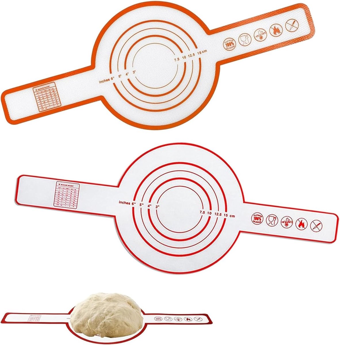 broodbakmat voor Dutch Oven, 2 stuks siliconen bakmat met handgrepen, herbruikbare ronde broodbakmat, anti-aanbaklaag en gemakkelijk te reinigen, broodmat voor deeg, macarons,