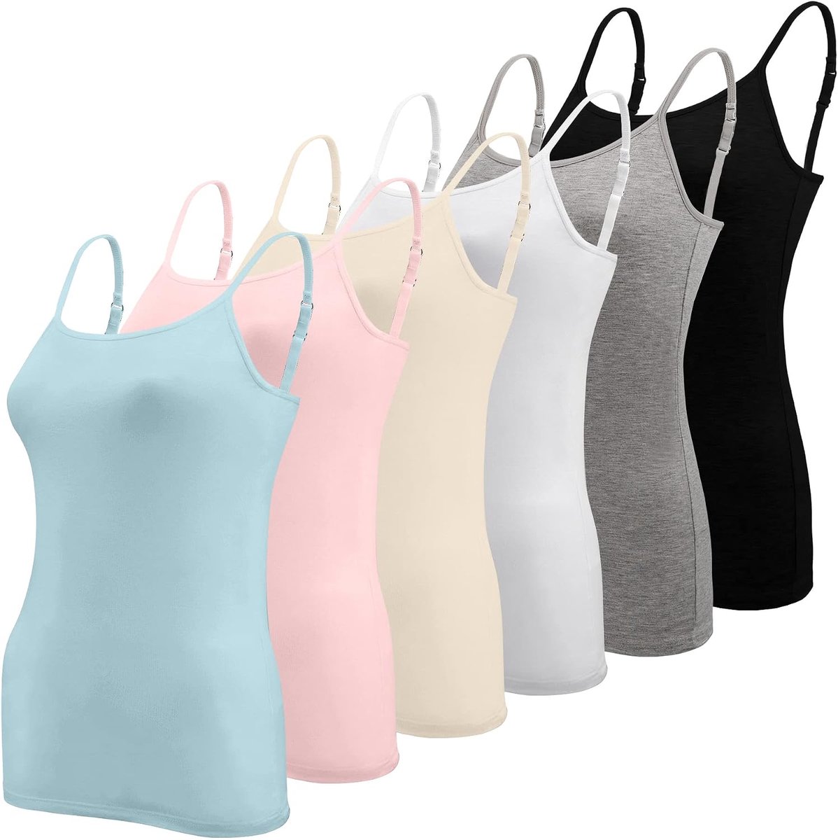 6 stuks onderhemd dames spaghetti top onderhemd spaghettibandjes met verstelbare riem basic caami tanktop voor vrouwen en meisjes