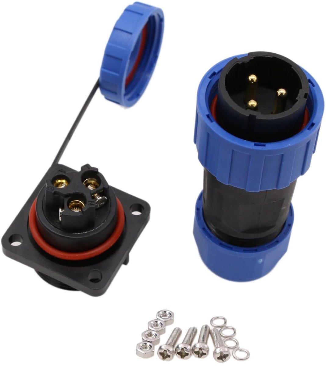 TY20 3-Pin 25A Paneelmontage Kabelconnector, Mannelijk/Vrouwelijk Stekkerstop, Waterdicht Schroefbedraad Snelle Ontkoppeling voor Power Outdoor Apparaat