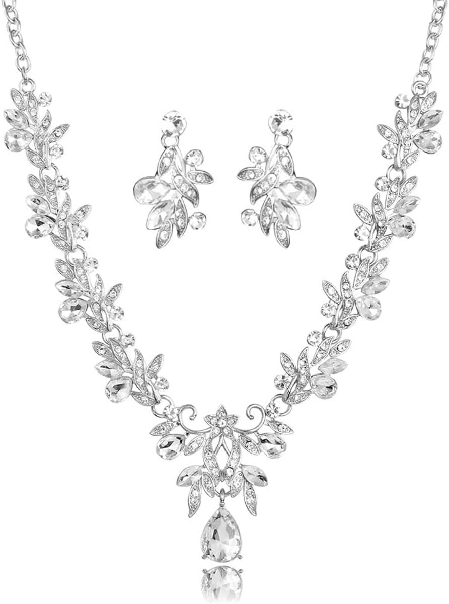 Sieradensets dames strass halsketting oorbellen sets legering strass sieradenset gala kostuum sieraden set bruid bruiloft party