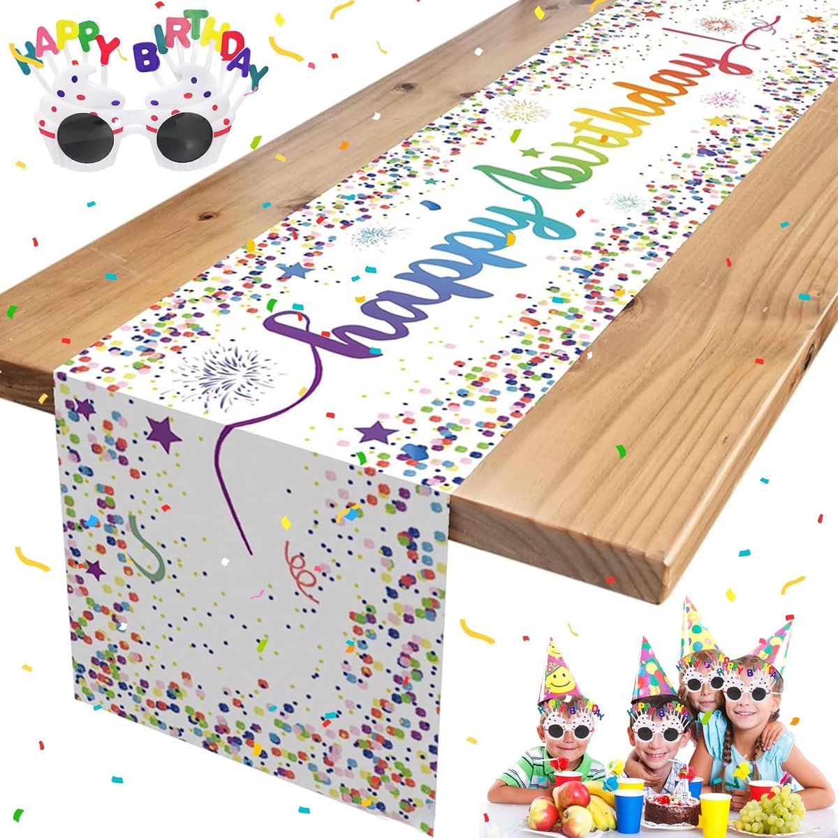 Tafelloper voor verjaardag, tafeldecoratie, 35 x 185 cm, tafelkleed