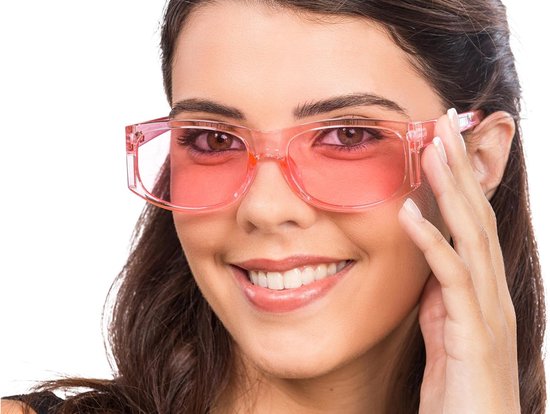 Roze transparante bril, vintage bril uit de jaren 90 - Rechthoekige retrobril, accessoire voor festivals en carnaval, dameszonnebril in vintage-design — afbeelding 2