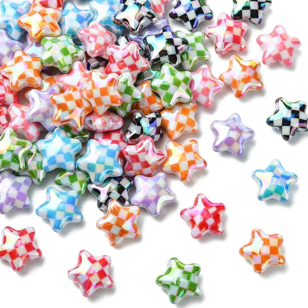 50 stuks willekeurige ondoorzichtige acryl sterkralen met tartan patroon hemelse losse kraal voor doe-het-zelf sieraden maken armband ketting oorbellen sleutelhangers ambachten
