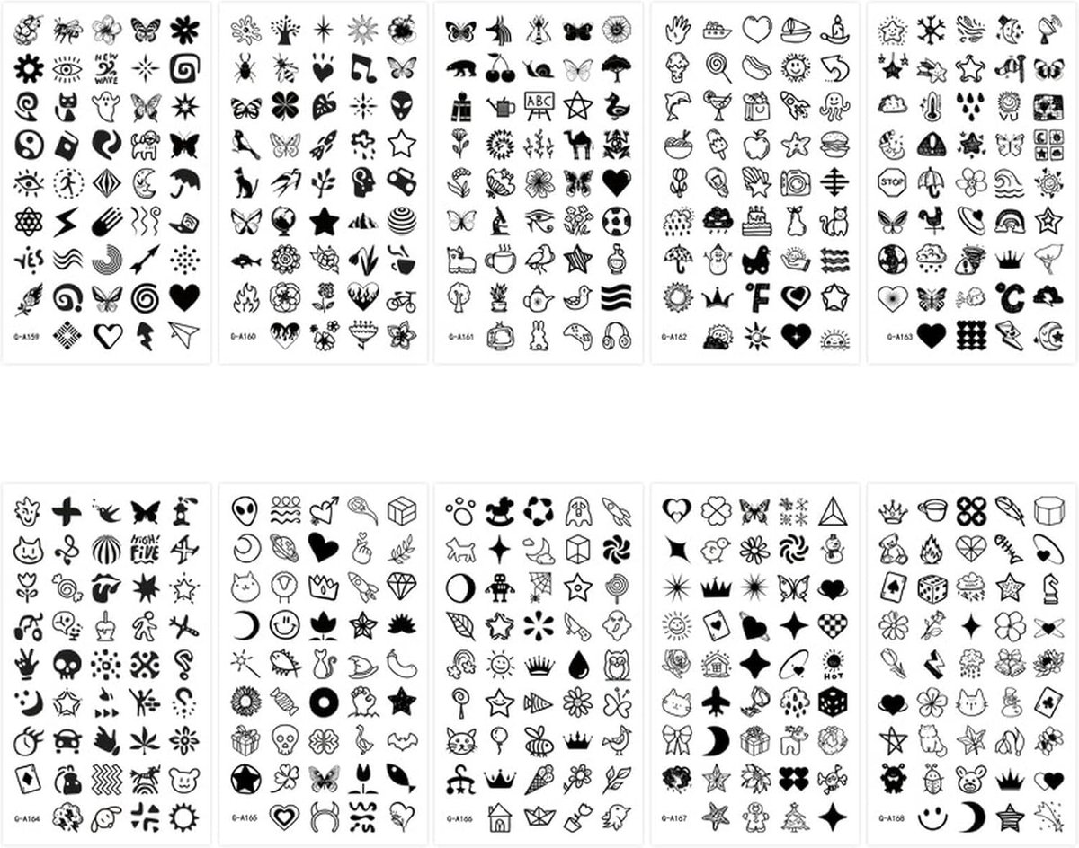 10 Vellen Mini Vinger Tattoo Stickers Zwarte Serie Kleine Frisse Hand Sleutelbeen Tijdelijke Stickers