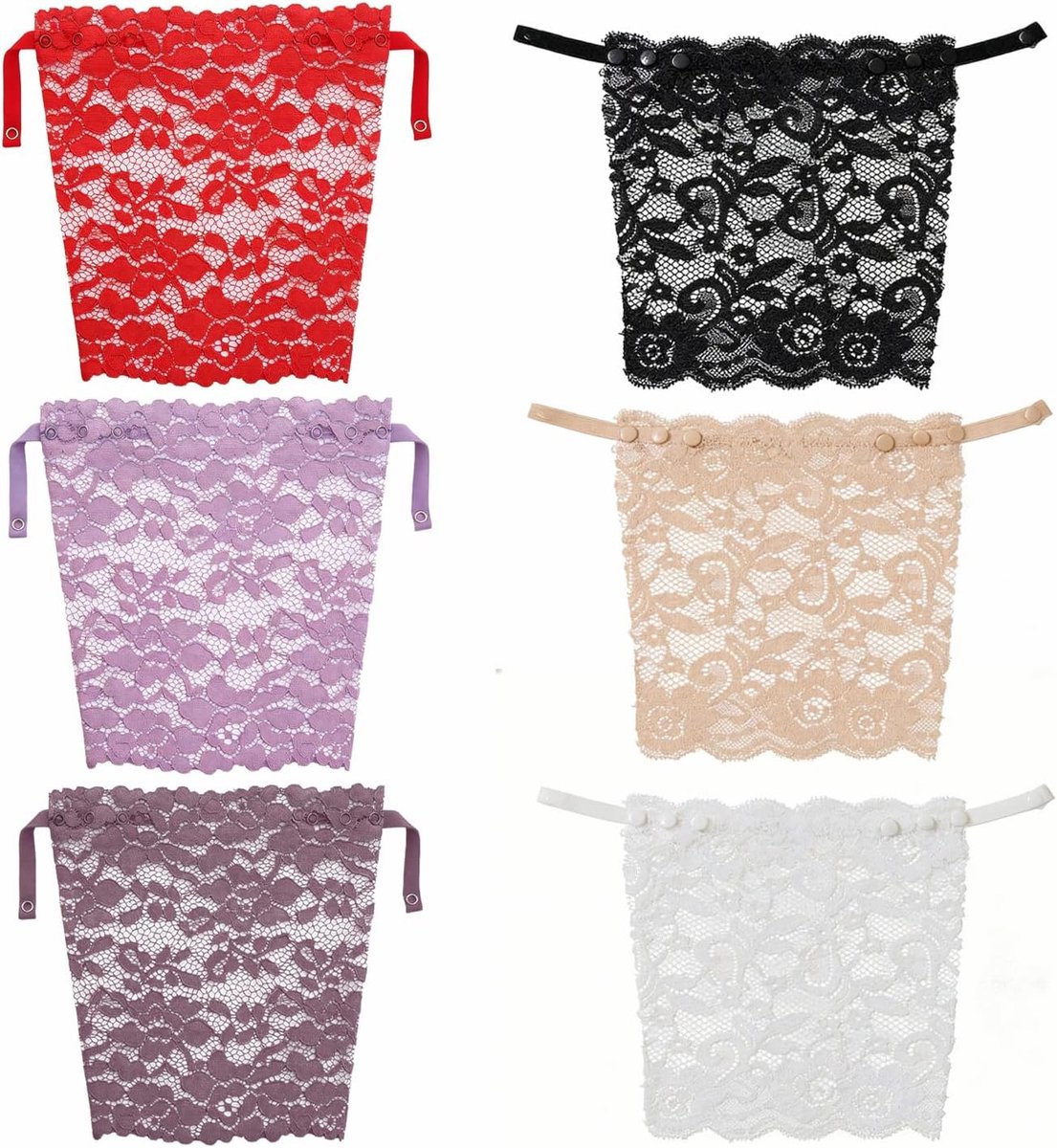 6 Stuks Kant Modesty Panel voor Dames, Clip-On Mock Camisole Overlay voor Laag Uitgesneden Tops en Jurken, Decolleté Cover-up BH Inzetstuk