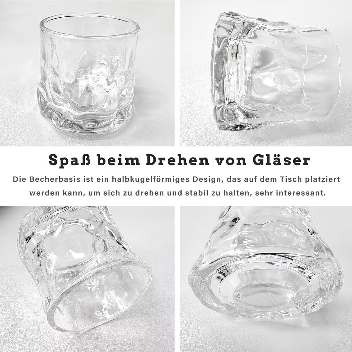 Home Draaibare glazen, set van 6, 150 ml, halfronde basis, voor het drinken van Bourbon, Scotch, cocktails, cognac, rum