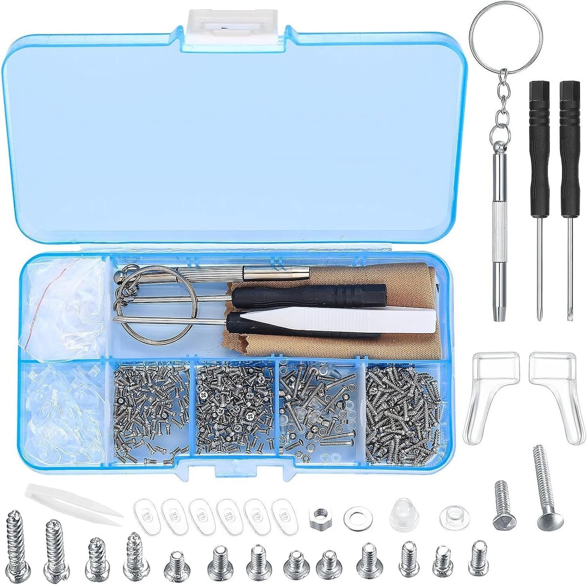 Brillenreparatieset 500 stuks - kleine schroeven en moeren - met pincet en micro-schroevendraaier - ShopVlot