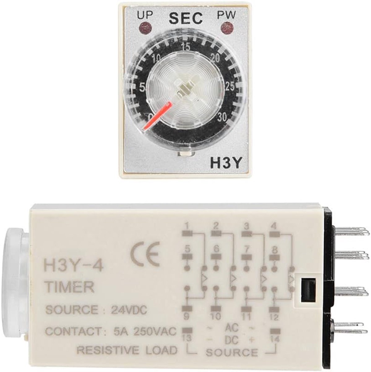 DC 24V H3Y 4 Time Relay, Time Relay, Plug Switch, Timer, Timer Point, Control Switch, Self-Timer (30S) - ShopVlot