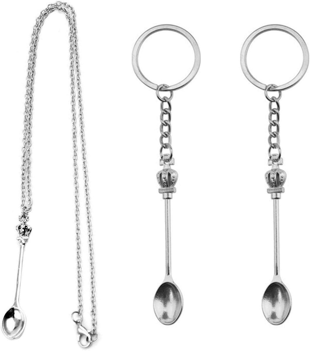 2 pcs spoon keychain, 1 spoon necklace, small spice jar keychain, mini key ring - ShopVlot