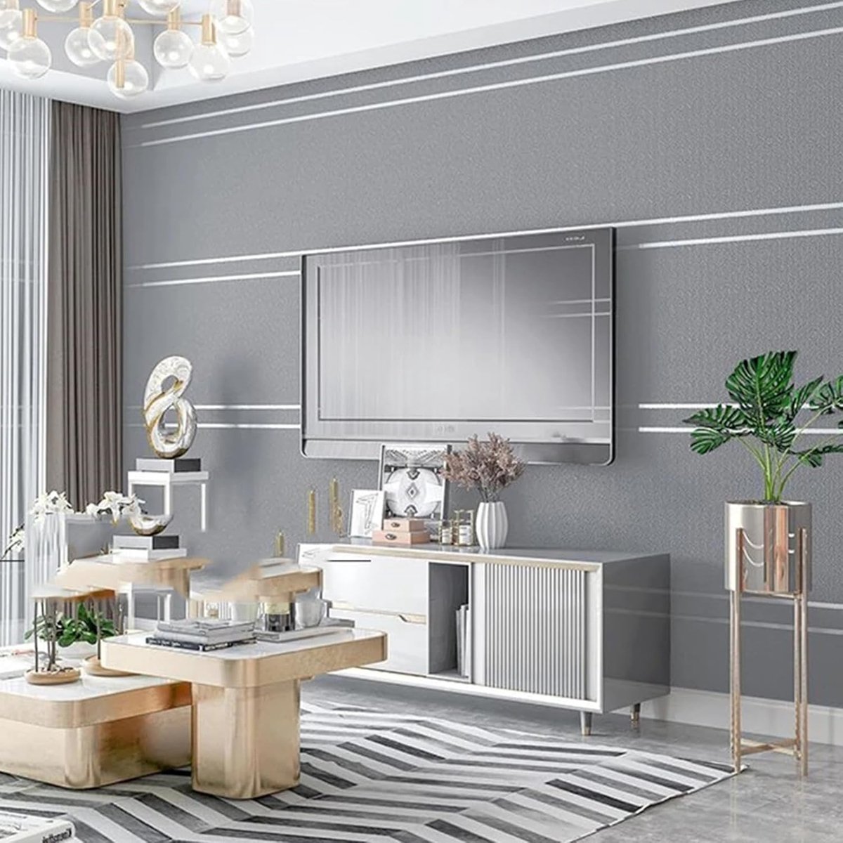 SnelShoppen - Europese 3D Effect Non-Woven Behang, 9.5 m x 0.53 m, Waterdicht Behang voor Woonkamer, TV Achtergrond en Slaapkamer (Zilver)
