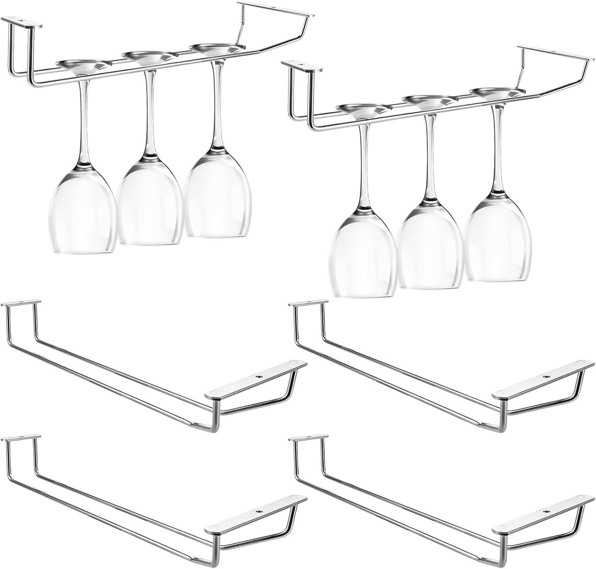 SnelShoppen - 6 Stuks Wijnglas Houder Rvs Hangend 34 x 11 cm - Ruimtebesparende Glashouder voor Keuken, Kast, Bar, Restaurant - Ideaal voor Feest en O