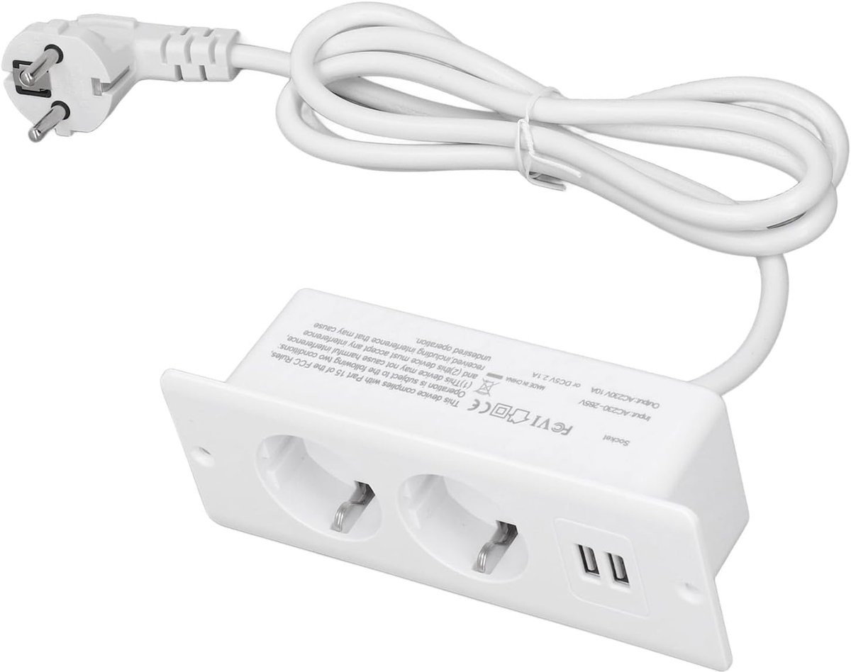 SnelShoppen - Ingebouwde Bureau Stroomhub 2 USB 2 AC 230-265V 10A Aansluitingen voor Meubels, Tafel Stroomstrip met EU Stekker