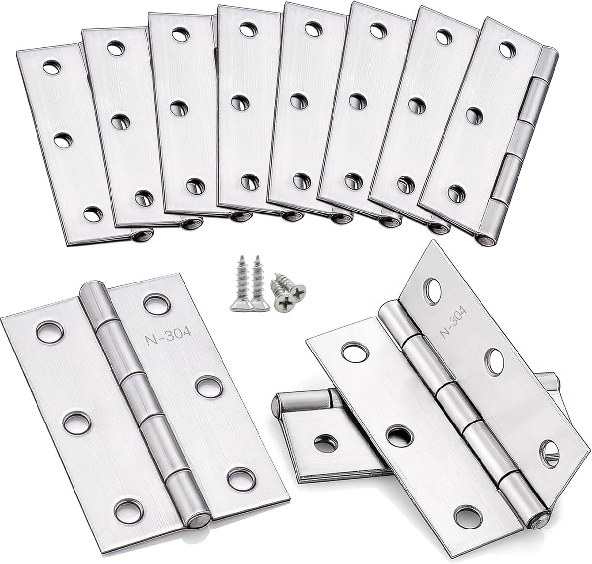 SnelShoppen - 8 Stuks Scharnieren Vouw 75 x 50 mm RVS Deurscharnieren voor Houten Deuren met 60 Schroeven