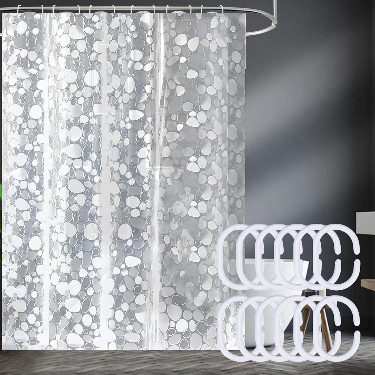 SnelShoppen - Badgordijn, Schimmelbestendig Douchegordijn, 180 x 200 cm, Waterdicht Douchegordijn, Badgordijn voor Badkamer, Transparant en Milieu-vri