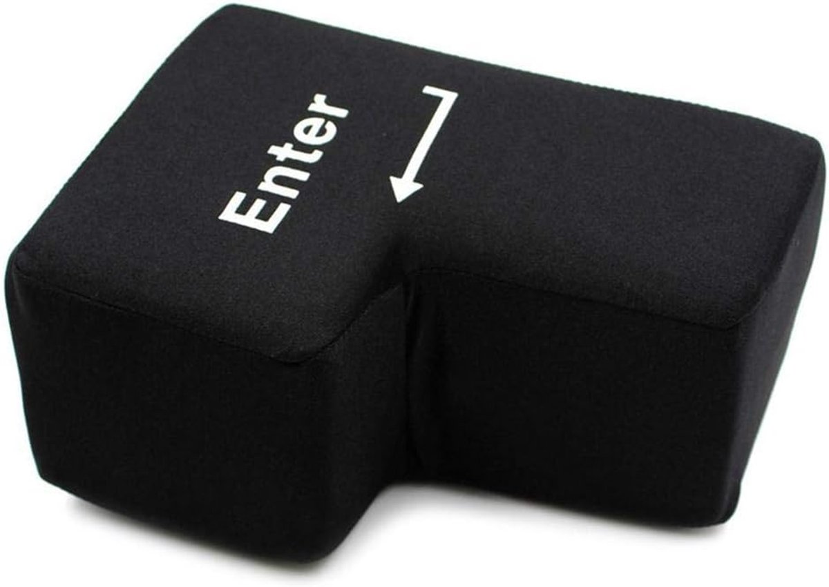 SnelShoppen - Grote Enter Toets Kussen Grappig Kantoor Slaap Kussen Laptop Computer Schoot Bureau Gadget Stress Reiskussen (Zwart)