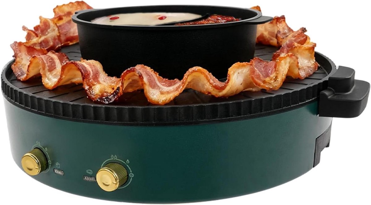 Elektrische Hot Pot met Grill - Kookpan Grillplaat - Gezellig Eten - 2-in-1 Functie - 42 cm - Wit