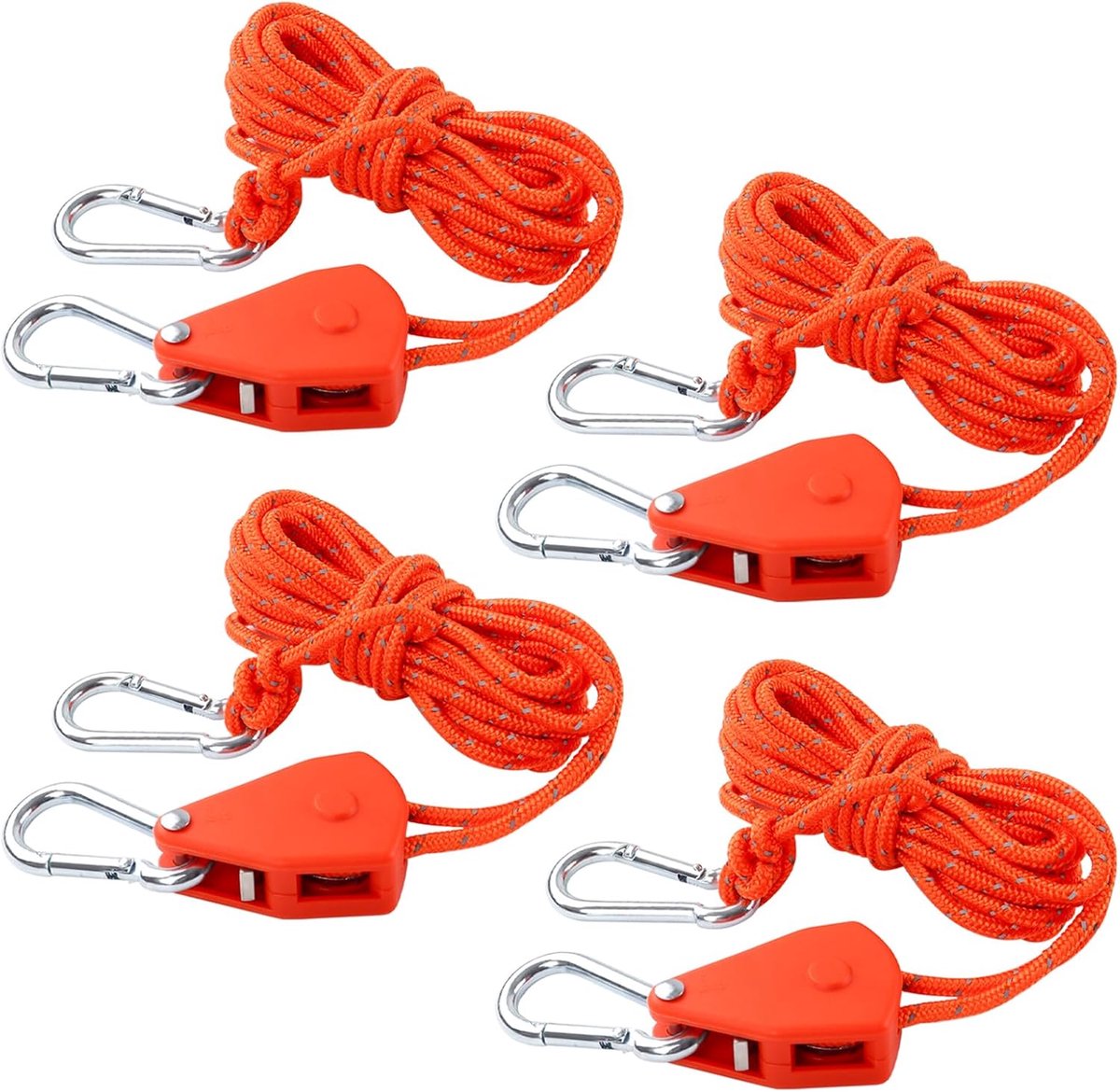 SnelShoppen - 4 Stuks 4M Reflecterende Touwlijnen, 4mm Verstelbare Touwratels, Reddings Touw met Touwspanner voor Tent, Plantverlichting en Luifels